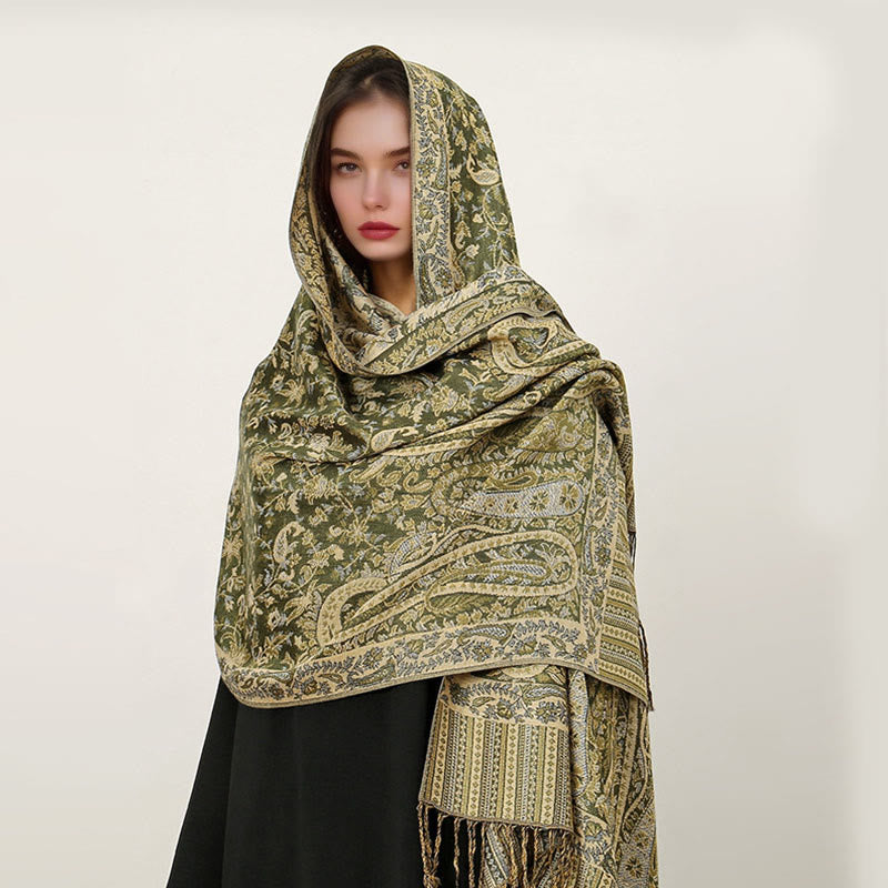 Buddha Stones Ethnic Daily Tibetan Paisley Pattern Tassel Cozy Scarf Shawl