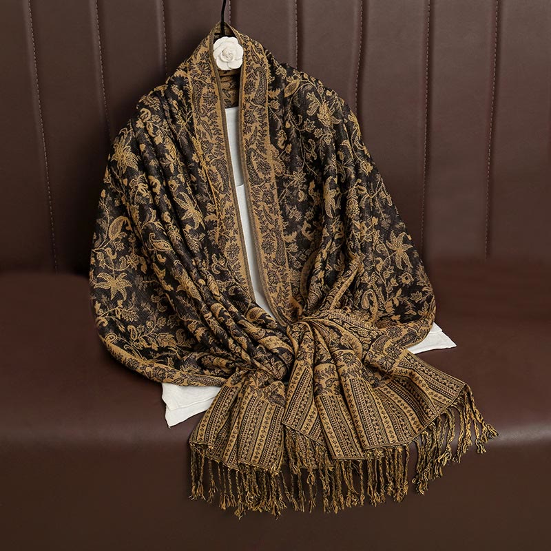 Buddha Stones Ethnic Daily Tibetan Paisley Pattern Tassel Cozy Scarf Shawl