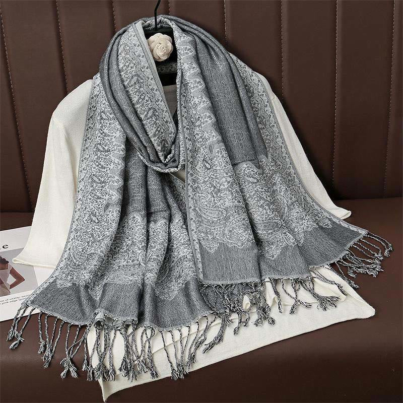 Buddha Stones Winter Ethnic Tibetan Jacquard Paisley Printing Pattern Tassel Cozy Scarf Shawl