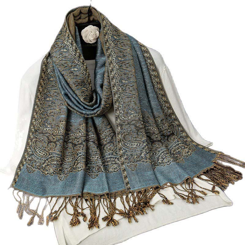 Buddha Stones Winter Ethnic Tibetan Jacquard Paisley Printing Pattern Tassel Cozy Scarf Shawl