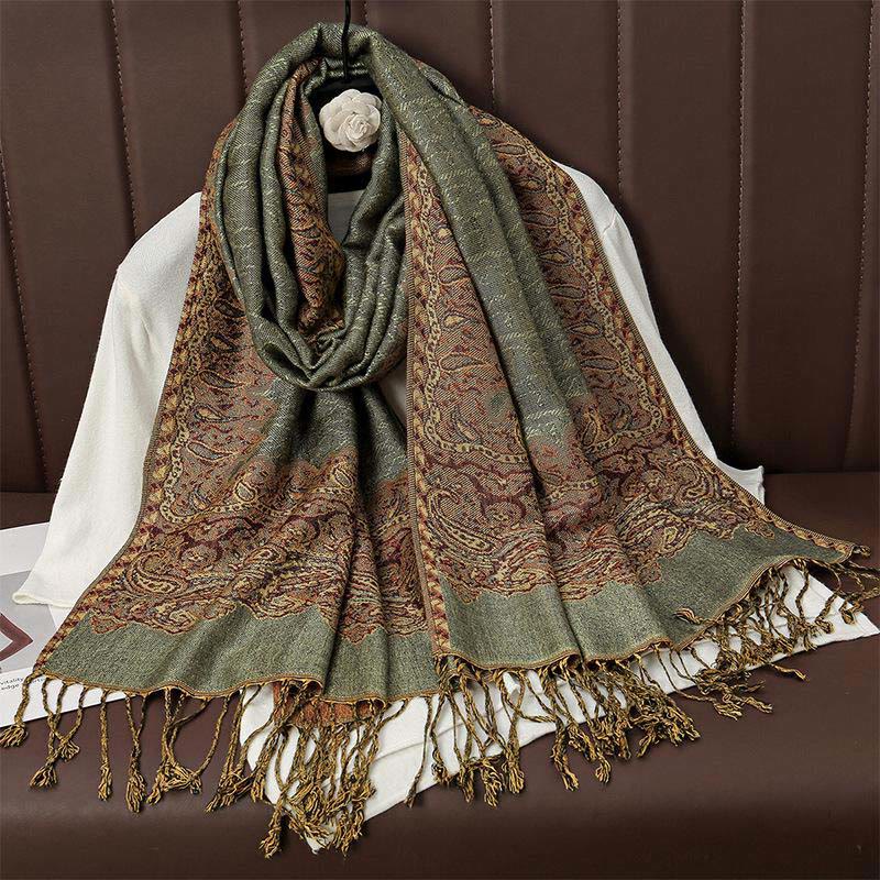 Buddha Stones Winter Ethnic Tibetan Jacquard Paisley Printing Pattern Tassel Cozy Scarf Shawl