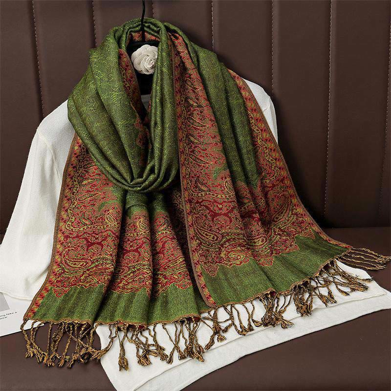 Buddha Stones Winter Ethnic Tibetan Jacquard Paisley Printing Pattern Tassel Cozy Scarf Shawl