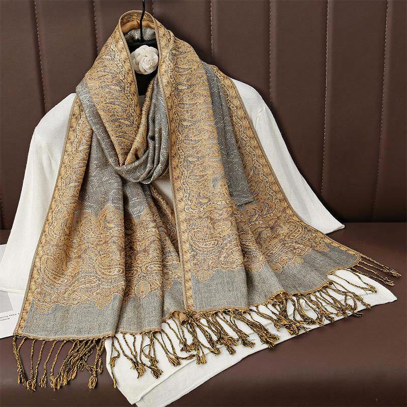 Buddha Stones Winter Ethnic Tibetan Jacquard Paisley Printing Pattern Tassel Cozy Scarf Shawl