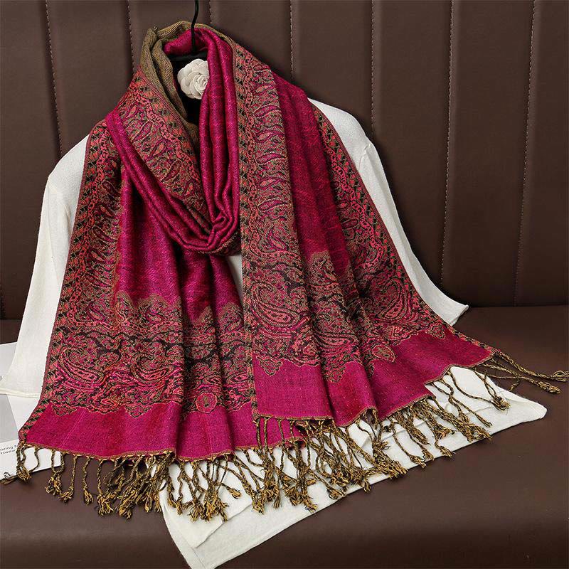 Buddha Stones Winter Ethnic Tibetan Jacquard Paisley Printing Pattern Tassel Cozy Scarf Shawl