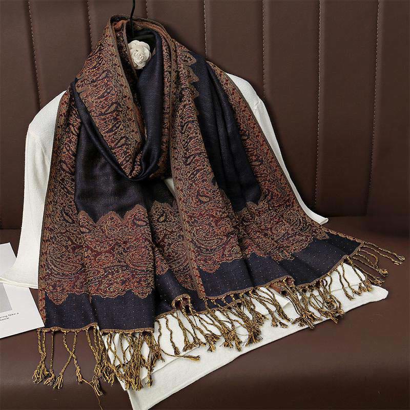 Buddha Stones Winter Ethnic Tibetan Jacquard Paisley Printing Pattern Tassel Cozy Scarf Shawl