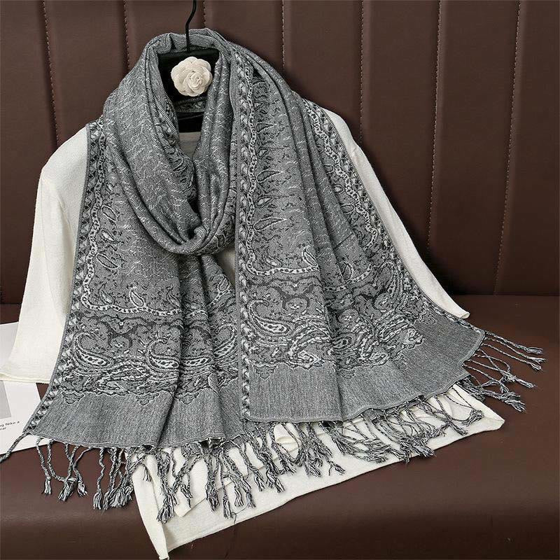 Buddha Stones Winter Ethnic Tibetan Jacquard Paisley Printing Pattern Tassel Cozy Scarf Shawl