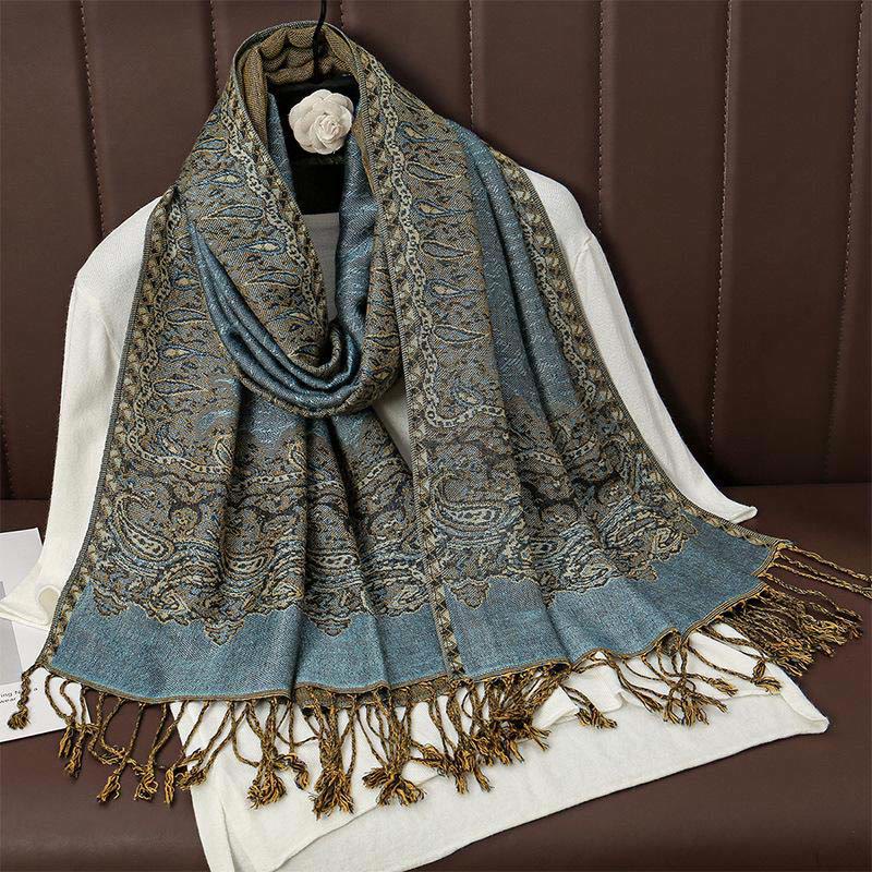 Buddha Stones Winter Ethnic Tibetan Jacquard Paisley Printing Pattern Tassel Cozy Scarf Shawl