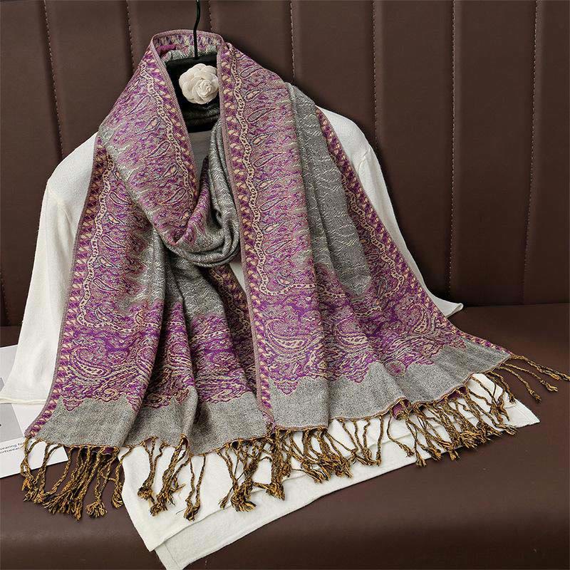 Buddha Stones Winter Ethnic Tibetan Jacquard Paisley Printing Pattern Tassel Cozy Scarf Shawl