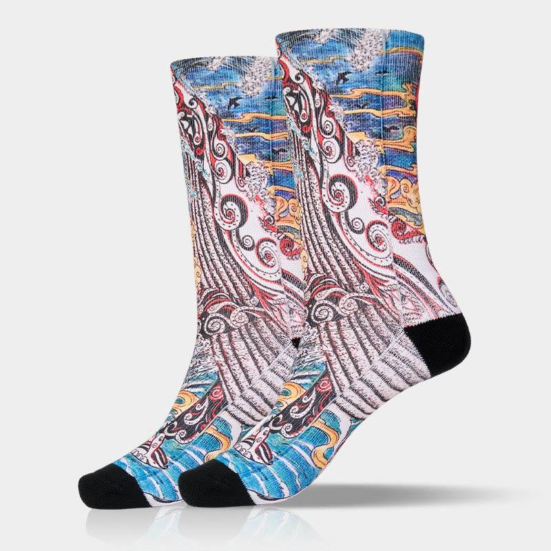 Buddha Stones Casual Whale Waves Sunset Micro Crew Men Women Unisex Socks