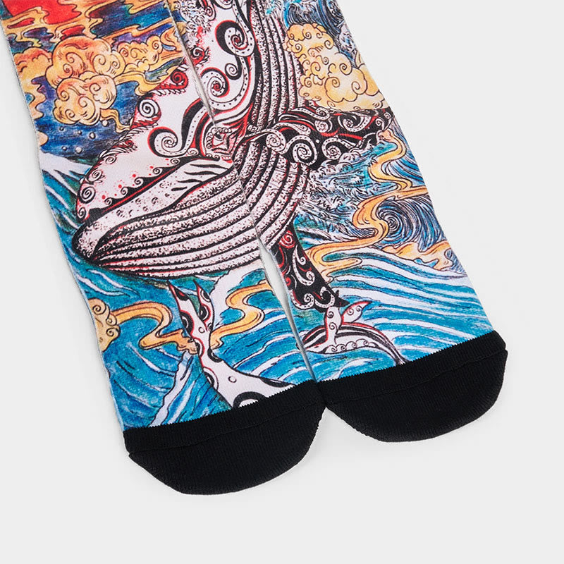 Buddha Stones Casual Whale Waves Sunset Micro Crew Men Women Unisex Socks