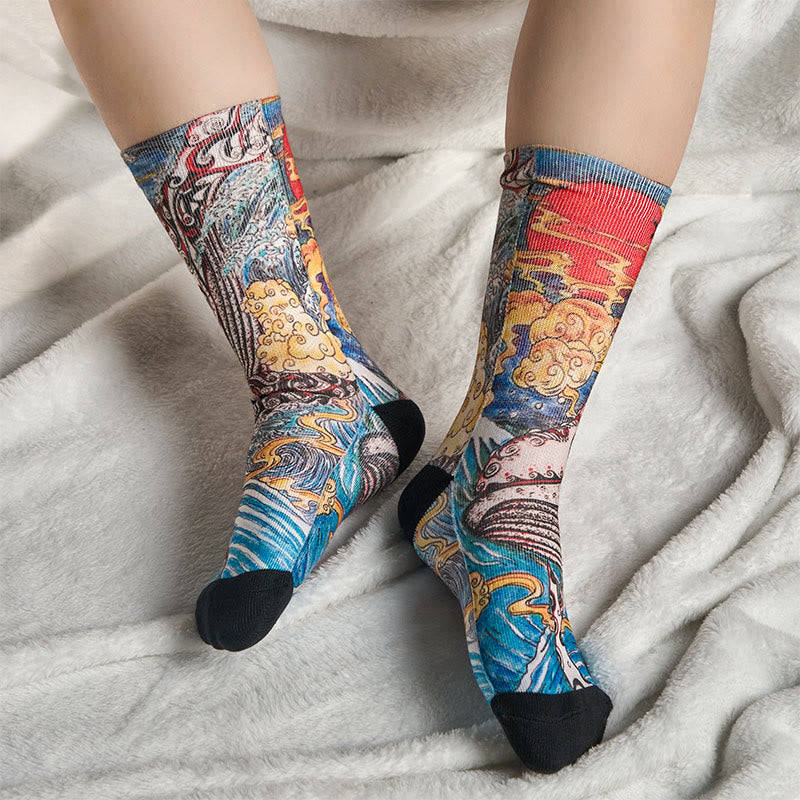 Buddha Stones Casual Whale Waves Sunset Micro Crew Men Women Unisex Socks