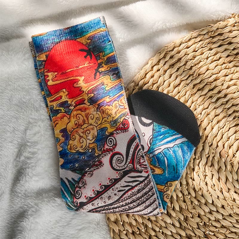 Buddha Stones Casual Whale Waves Sunset Micro Crew Men Women Unisex Socks