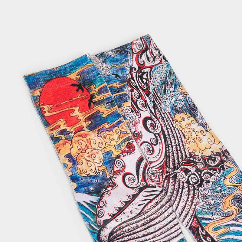 Buddha Stones Casual Whale Waves Sunset Micro Crew Men Women Unisex Socks