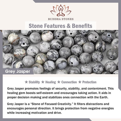Buddha Stones Birman Cat Natural Grey Jasper Agate Bead Healing Bracelet