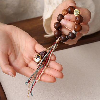 Buddha Stones Tibet Lightning Struck Jujube Wood Yin Yang Luck Bracelet