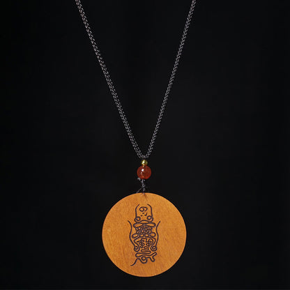 Buddha Stones Lightning Struck Jujube Wood Yin Yang Bagua Luck Necklace Pendant