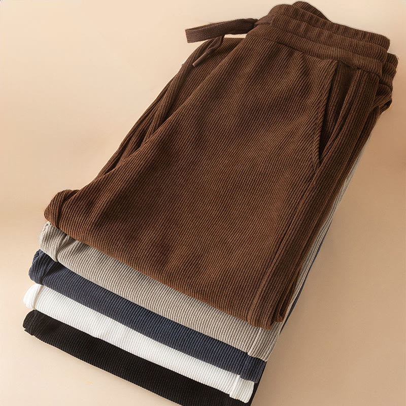Buddha Stones Women's Fall Pure Color Wide Leg Cotton Pants With Pockets