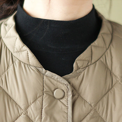 Buddha Stones Women's Fall Long Sleeve Diamond Quilted Design Cotton Thermal Jacket With Pockets