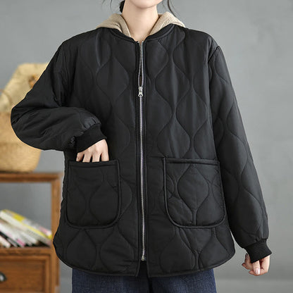 Buddha Stones Women's Plain Zipper Design Cotton Long Sleeve Jacket With Pockets