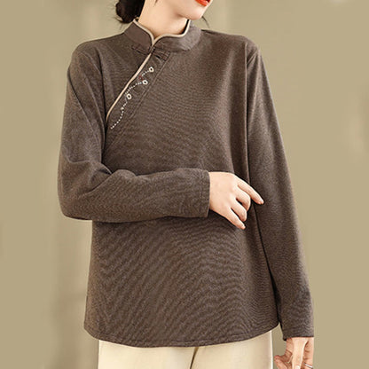 Buddha Stones Frog-button Cotton Women's Long Sleeve Shirt