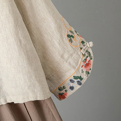 Buddha Stones Embroidery Flower Long Sleeve Frog-buttons Cotton Women's Shirt