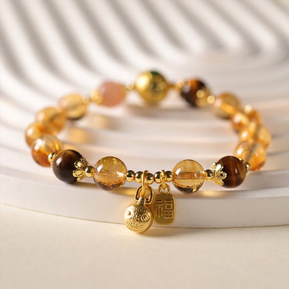 Buddha Stones Natural Citrine Fu Character Lucky Beast Prosperity Bracelet