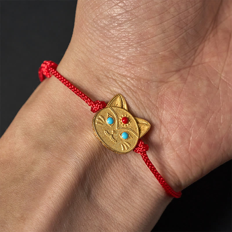 Buddha Stones 925 Sterling Silver Cat Red String Bracelet