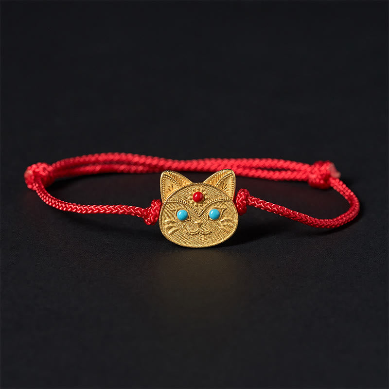 Buddha Stones 925 Sterling Silver Cat Red String Bracelet