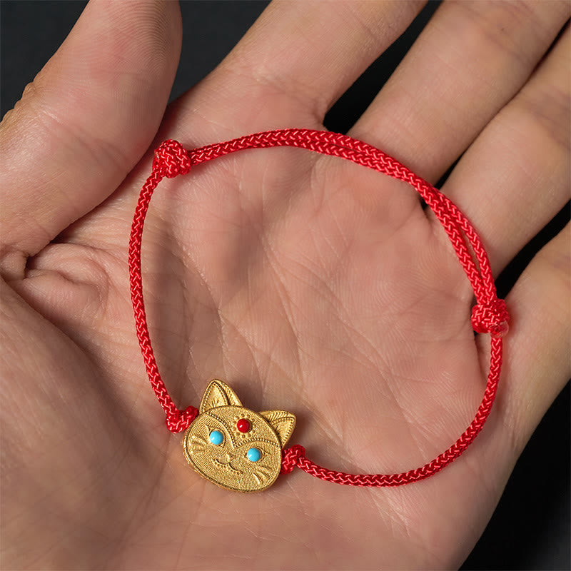 Buddha Stones 925 Sterling Silver Cat Red String Bracelet