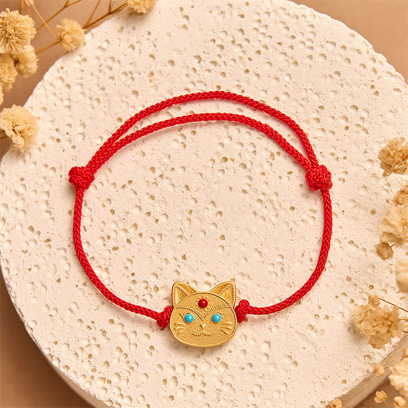 Buddha Stones 925 Sterling Silver Cat Red String Bracelet