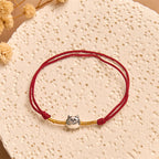 Buddha Stones 925 Sterling Silver Cute Cat Red String Braided Bracelet
