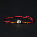 Buddha Stones 925 Sterling Silver Cute Cat Red String Braided Bracelet