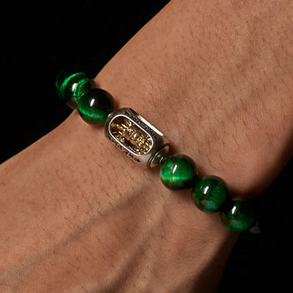 Buddha Stones Natural Green Tiger Eye Om Mani Padme Hum Positive Strength Bracelet