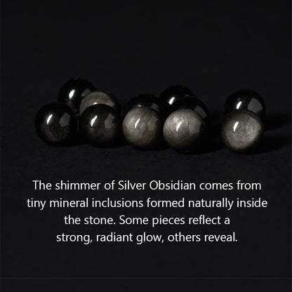 Buddha Stones Silver Sheen Obsidian Blue Tiger Eye Black Onyx Five Elements Protection Bracelet