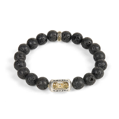 Buddha Stones Natural Lava Rock Om Mani Padme Hum Dorje Vajra Healing Bracelet