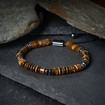 Buddha Stones Small Black Obsidian Green Aventurine Grey Jasper Tiger Eye Strength Rope Bracelet