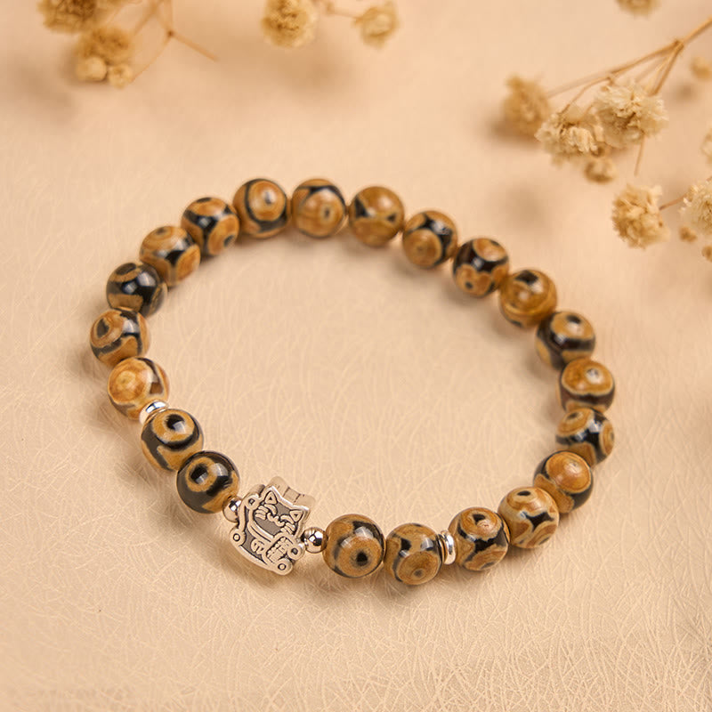 Buddha Stones 925 Sterling Silver Brown Tabby Cat Stone Bead Blessings Bracelet
