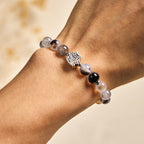 Buddha Stones 925 Sterling Silver Calico Cat Natural Agate Stone Protection Bracelet