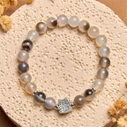 Buddha Stones 925 Sterling Silver Calico Cat Natural Agate Stone Protection Bracelet