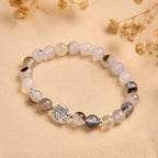 Buddha Stones 925 Sterling Silver Calico Cat Natural Agate Stone Protection Bracelet
