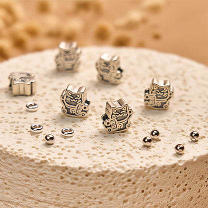 Buddha Stones 925 Sterling Silver Orange Tabby Cat Yellow Chalcedony Positivity Bracelet