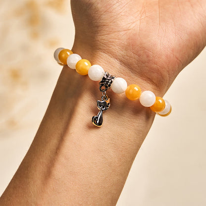 Buddha Stones Orange White Tabby Cat Yellow Chalcedony White Chalcedony Peace Bracelet