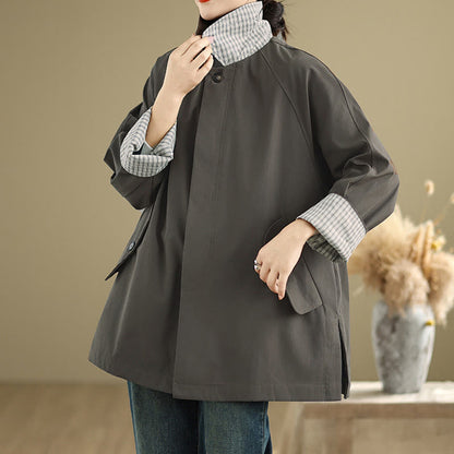 Buddha Stones Plain Patched Women's Long Sleeve Cargo Cotton Jacket With Pocket