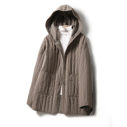 Buddha Stones Cord Design Quilting Women's Long Sleeve Cotton Hoodie Jacket With Pocket