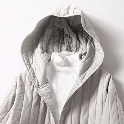Buddha Stones Cord Design Quilting Women's Long Sleeve Cotton Hoodie Jacket With Pocket