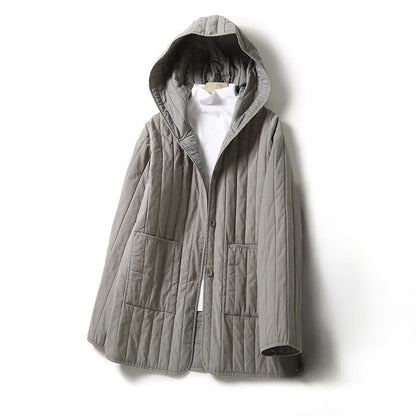 Buddha Stones Cord Design Quilting Women's Long Sleeve Cotton Hoodie Jacket With Pocket