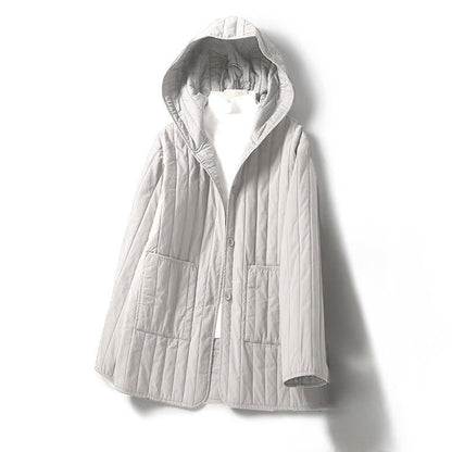 Buddha Stones Cord Design Quilting Women's Long Sleeve Cotton Hoodie Jacket With Pocket