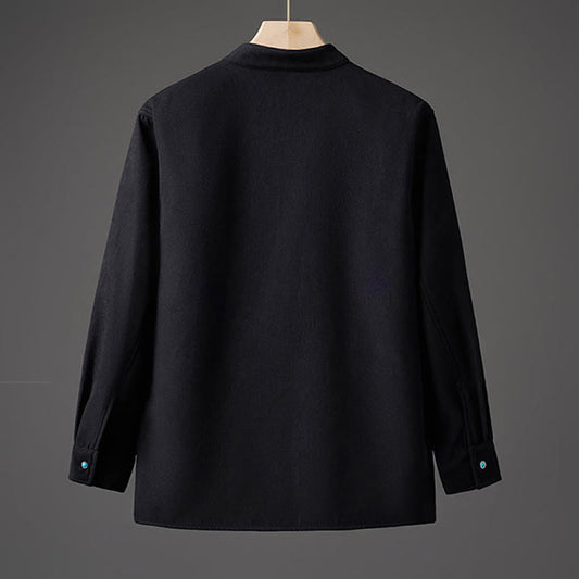 Buddha Stones Winter Embroidered Butterfly Ribbon Fleece-Lined Men's Cotton Long Sleeve Jacket