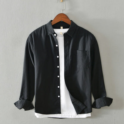 Buddha Stones Solid Color Long Sleeve Buttons Down Design Men Cotton Shirt Clothing