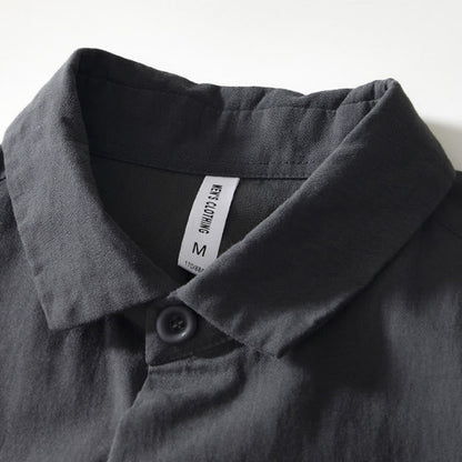 Buddha Stones Fall Solid Long Sleeve Buttons Down Men Cotton Shirt With Pockets
